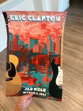 Eric Clapton San Diego Concert Art Poster - Red, Teal, Black